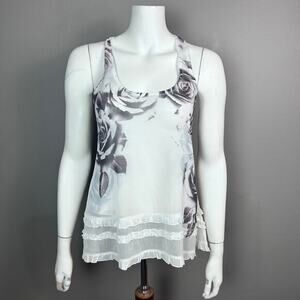 90s whimsigoth top tank Small FANG charmed sheer‎ roses tiered ruffle goth